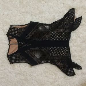 BCBGMAXAZRIA Womens Open Knit Sleeveless A Line Blouse Black Size Small